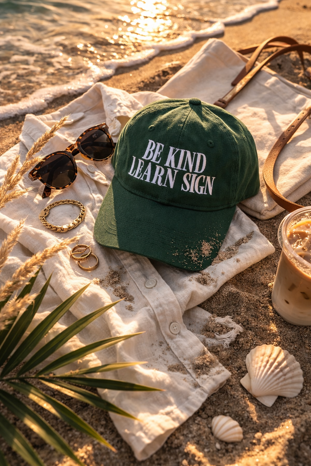 Be Kind Learn Sign Forest Green Hat